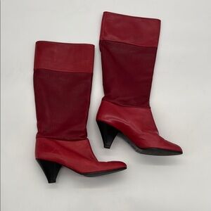 Xavier Danaud Red Leather Knee High Heeled Boots, size 8
